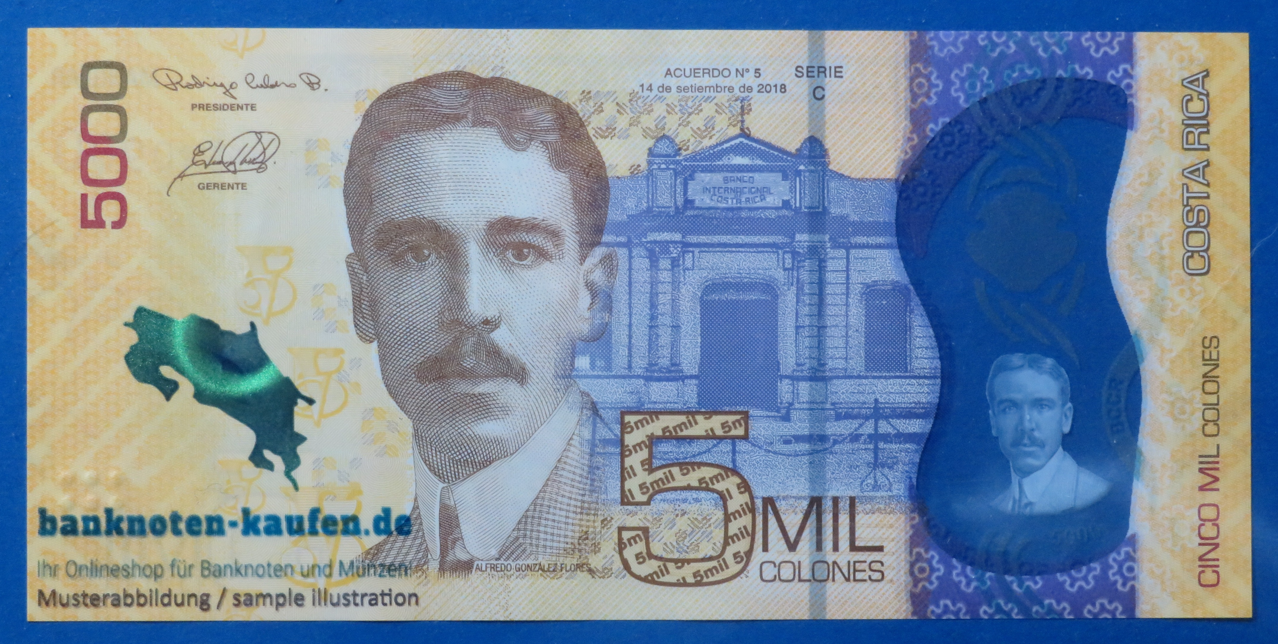 Costa Rica - 5,000 Colones, 2018, circulated (USED / XF), Polymer