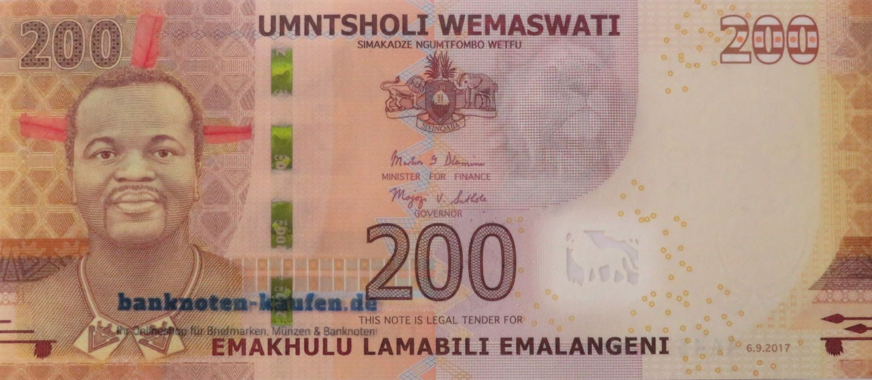 Swaziland - 200 Emalangeni, 2017, uncirculated (UNC) 