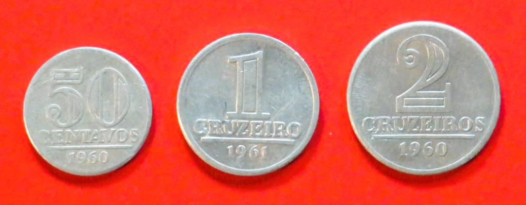 Brasilien: 50 Centavos + 1/2 Cruzeiros, 1960-1961, gebraucht (used / ss)