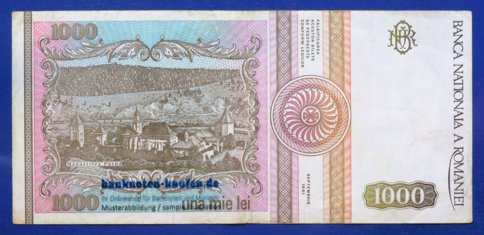 Romania - 1,000 Lei, 1991, circulated (USED / VF), P-101Aa