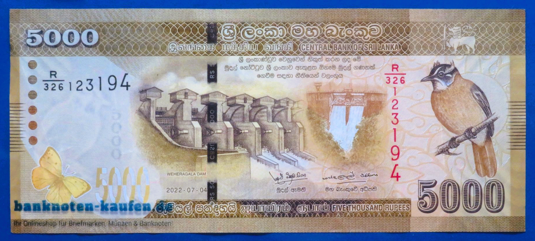 Sri Lanka, 5.000 Rupien, 2022, gebraucht (USED/ VF), P-128