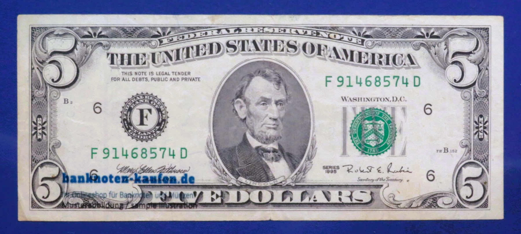 United States of America, 5 Dollars, 1995, circulated (USED / VF-), P-498