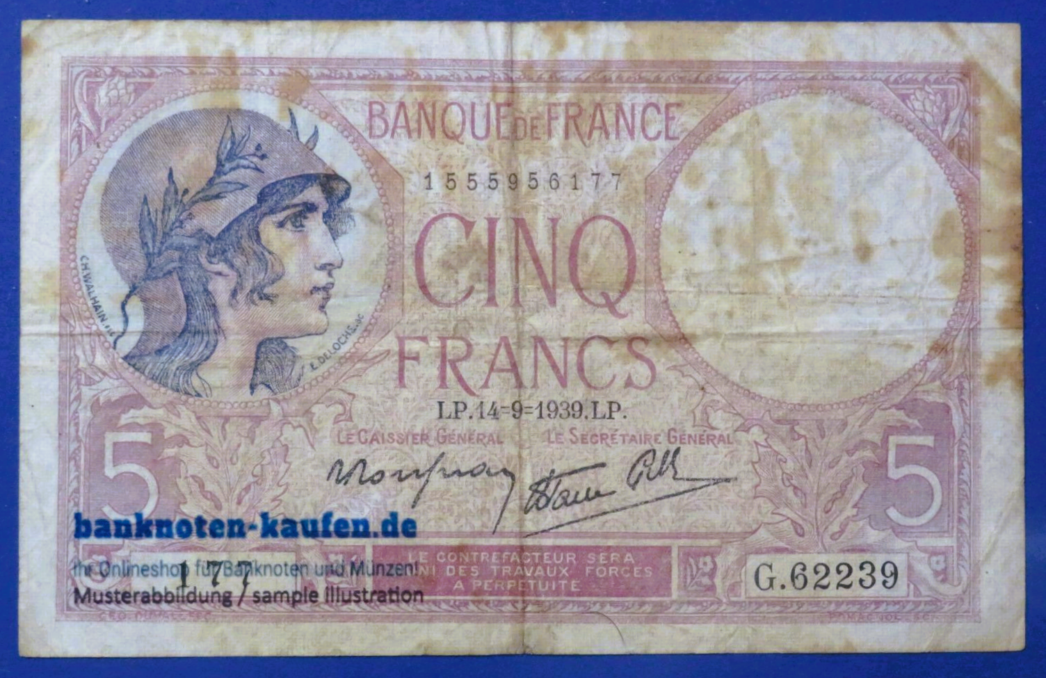 France, 5 Francs, 1939, circulated (USED / F), P-83