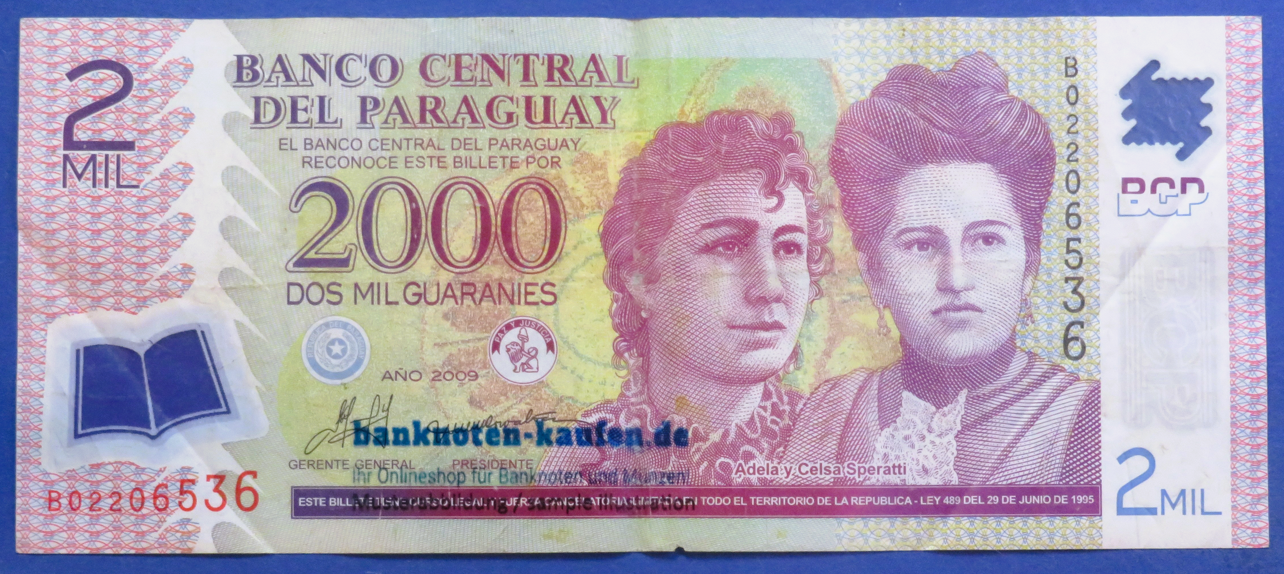 Paraguay - 2,000 Guaranies, 2009, circulated (USED / F), P-228b