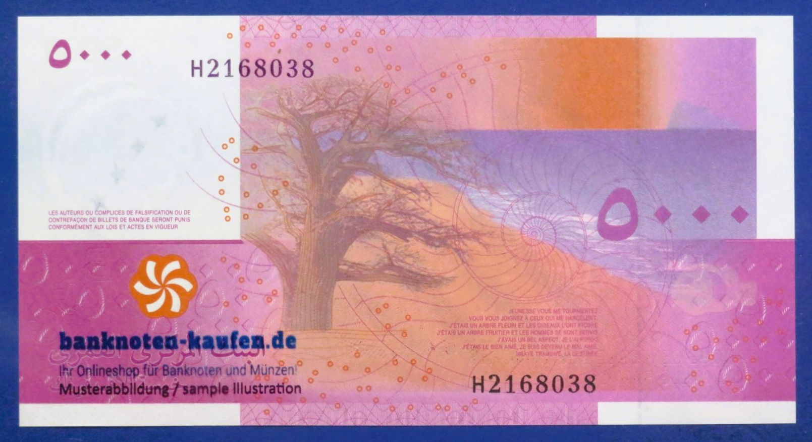 Komoren, 5.000 Francs, 2006/2020, kassenfrisch (UNC), P-18