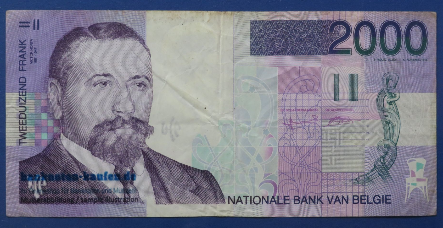 Belgium - 2,000 Francs, 1994-2001ND, circulated (USED / VF-), P-151