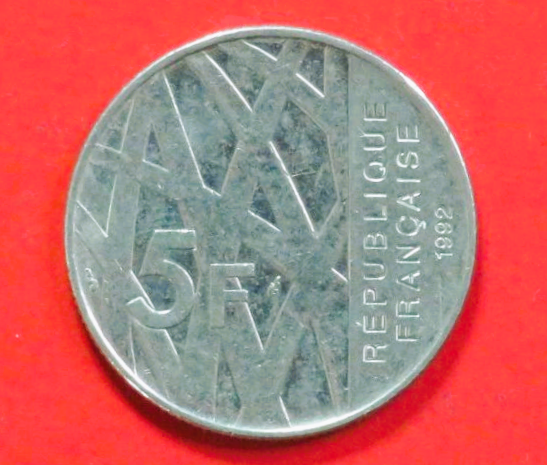 Frankreich:  5 Francs, 1992, gebraucht (used / ss), Gedenkausgabe, # 297