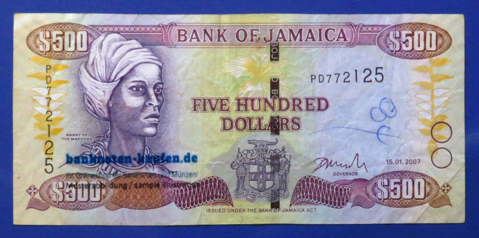 Jamaica, 500 Dollars, 2007, circulated (USED / VF-), P-85e