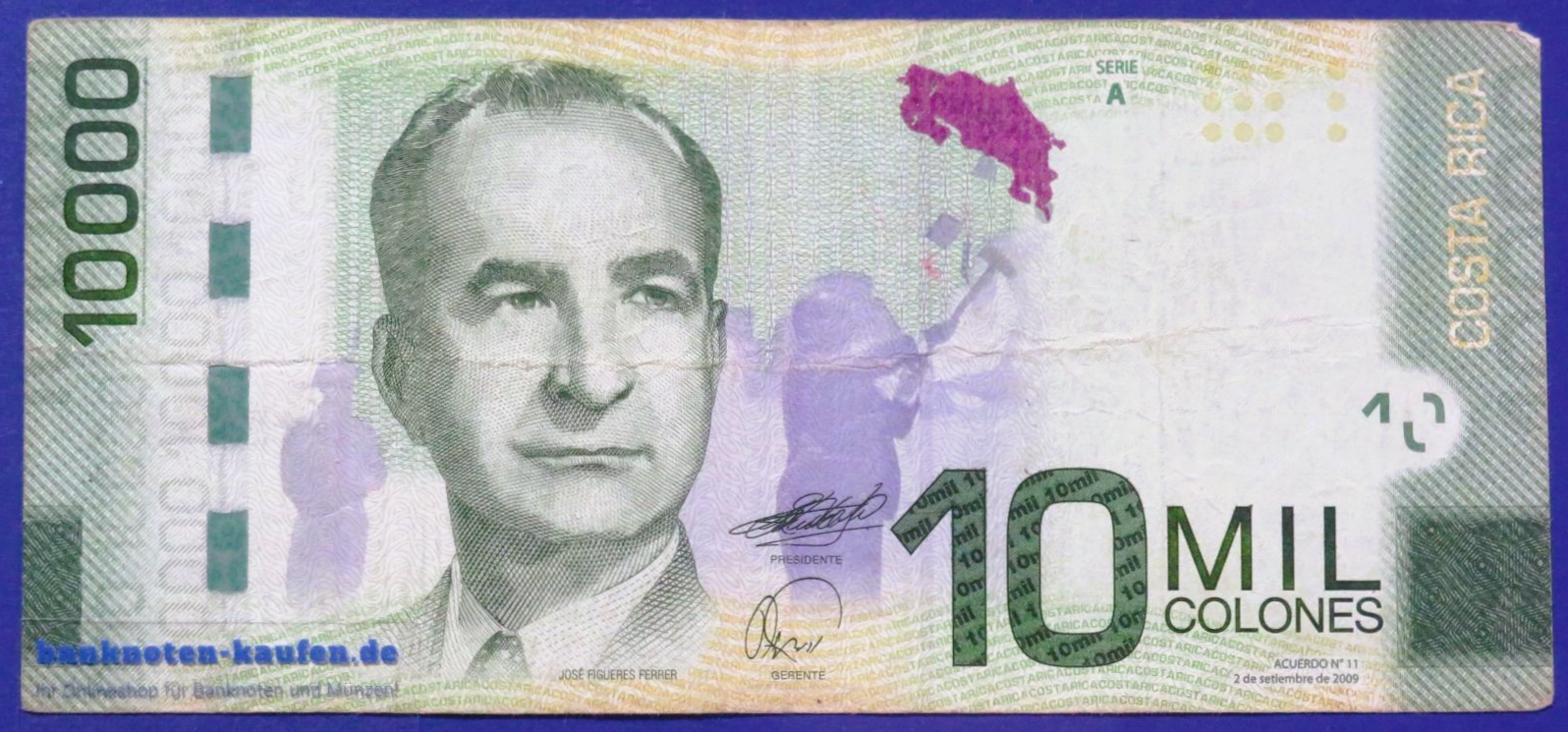 Costa Rica - 10,000 Colones, 2014, circulated (USED / G), P-277b