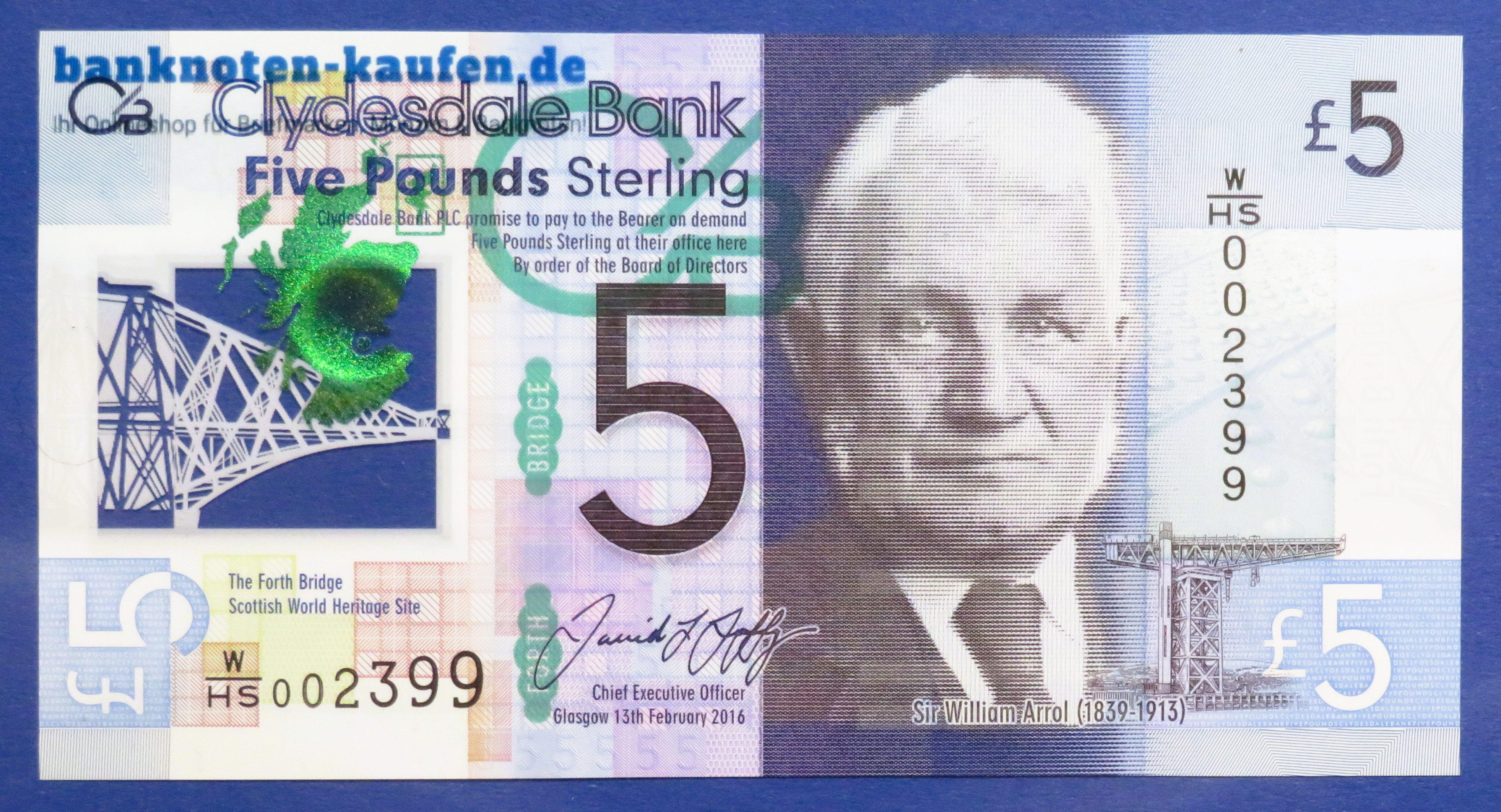 Scotland, 5 Pounds, 2016, uncirculated (UNC), Polymer, P-229Nb