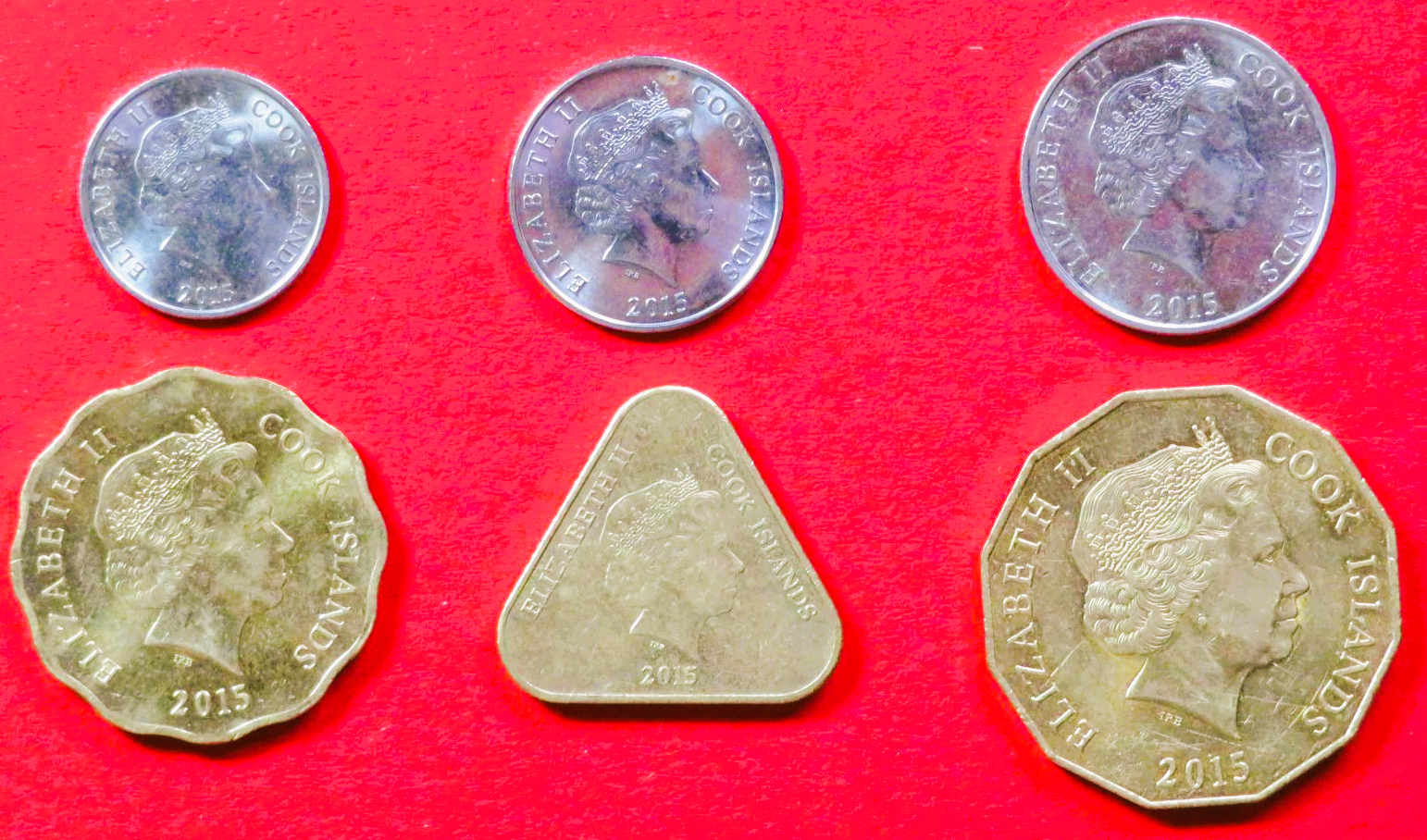 Cook Inseln: 10/20/50 Cents + 1/2/5 Dollars, 2015, vorzüglich (vz)