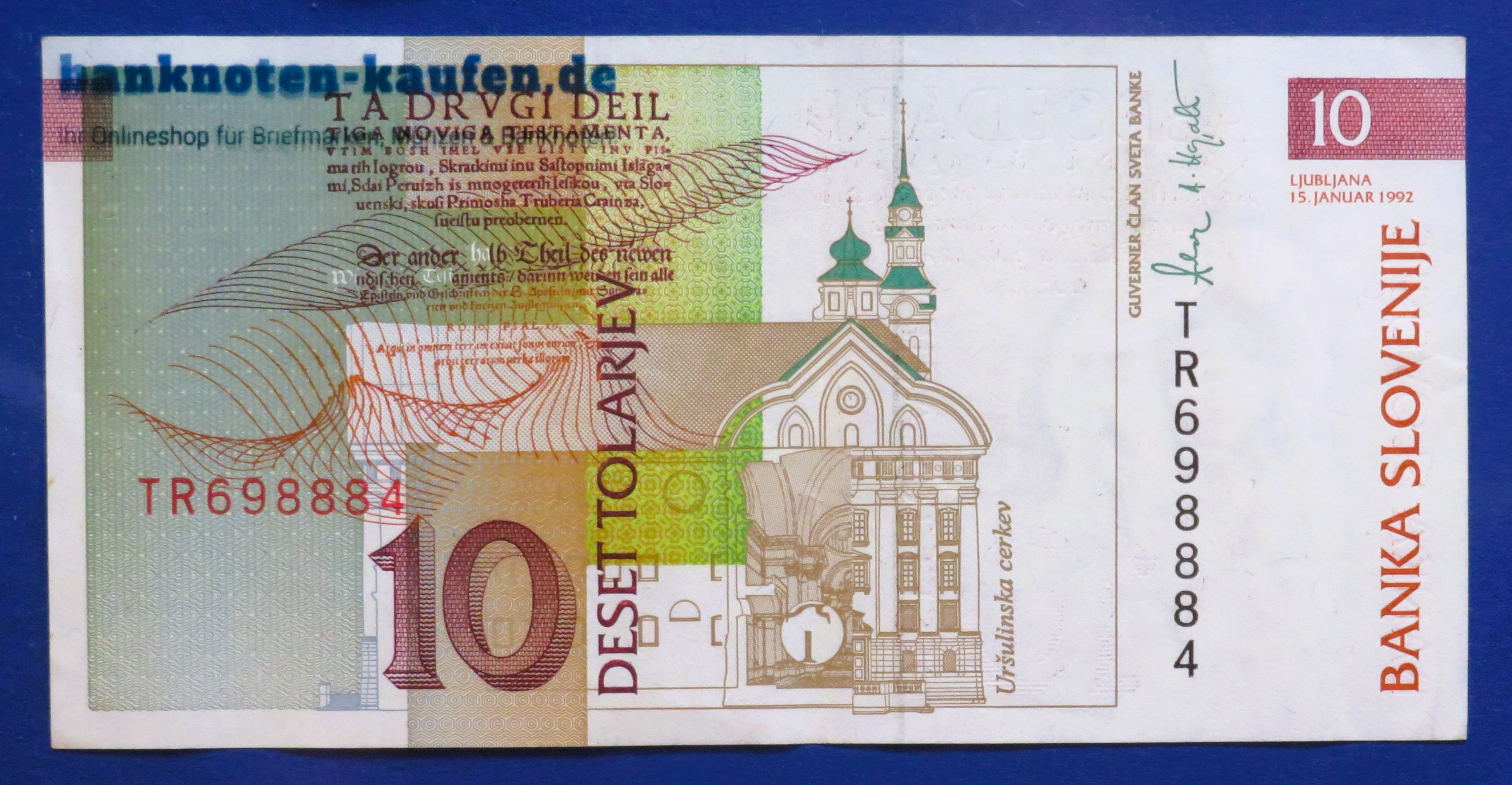 Slovenia, 10 Tolarjev, 1992, circulated (USED / VF), P-11