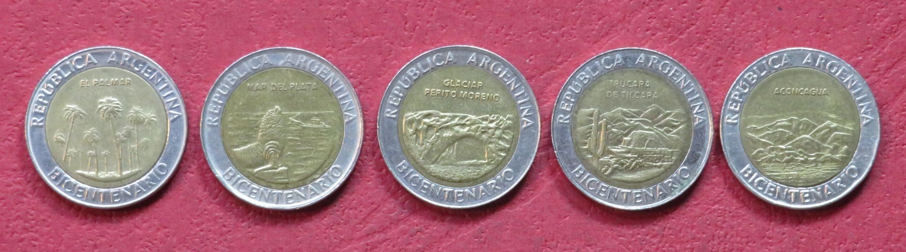 Argentinia - Set 8: Set of 5 coins for 1 Peso, 2010, USED, Commemorative coins
