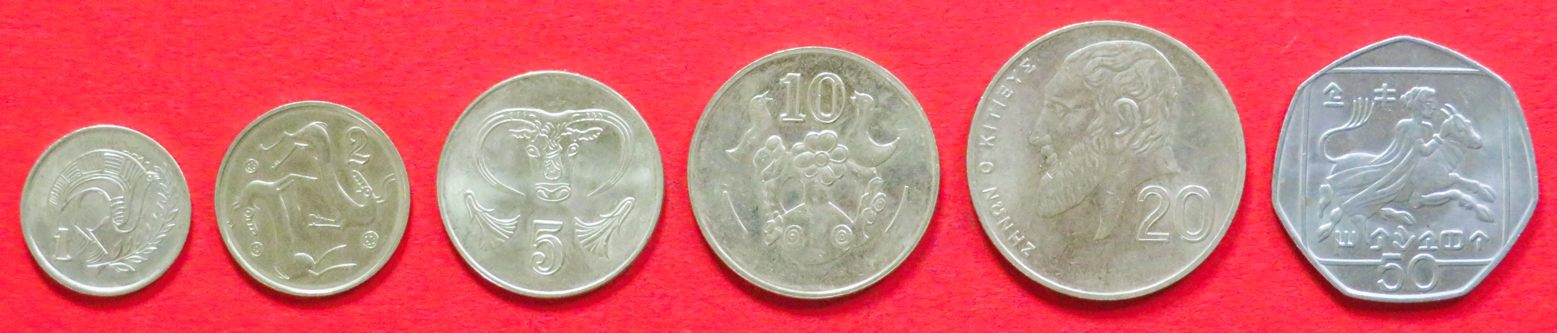 Zypern - Set 3:  1/2/5/10/20/50 Cents, 1991-2004, gebraucht (used / ss-vz), # 66-71