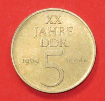 DDR: 5 Mark, 1969, gebraucht (used / ss-vz), Gedenkausgabe, # 24