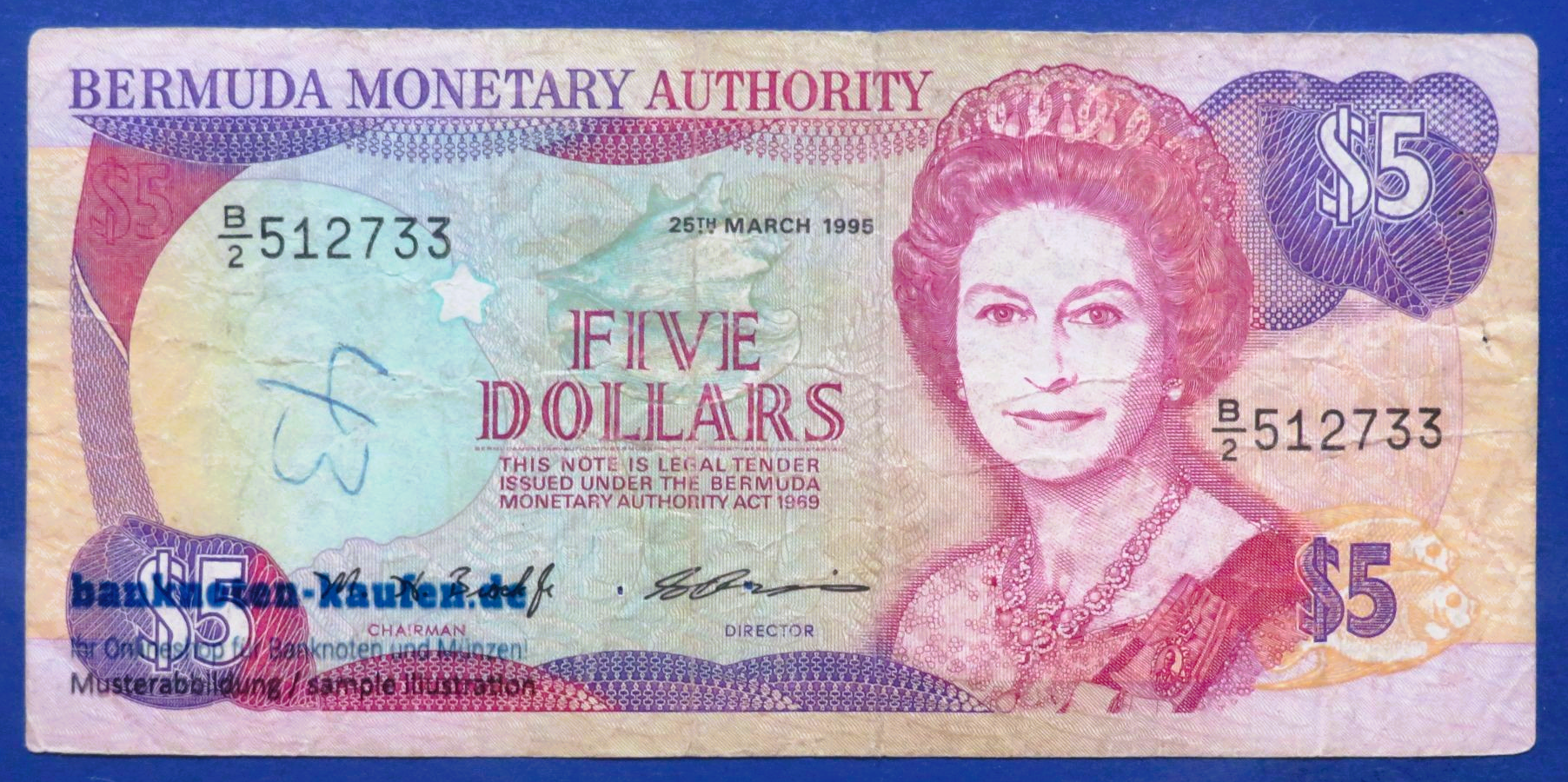 Bermuda, 5 Dollars, 1995, circulated (USED / F), P-41b