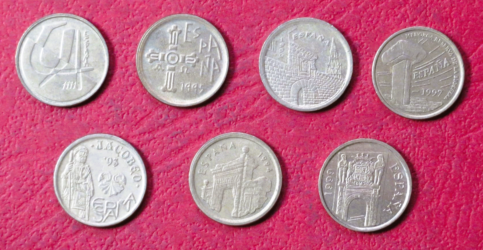 Spain - Set 5-Pts:  7 different coins of 5-Pesetas, 1989-2001, circulated (USED / vf)
