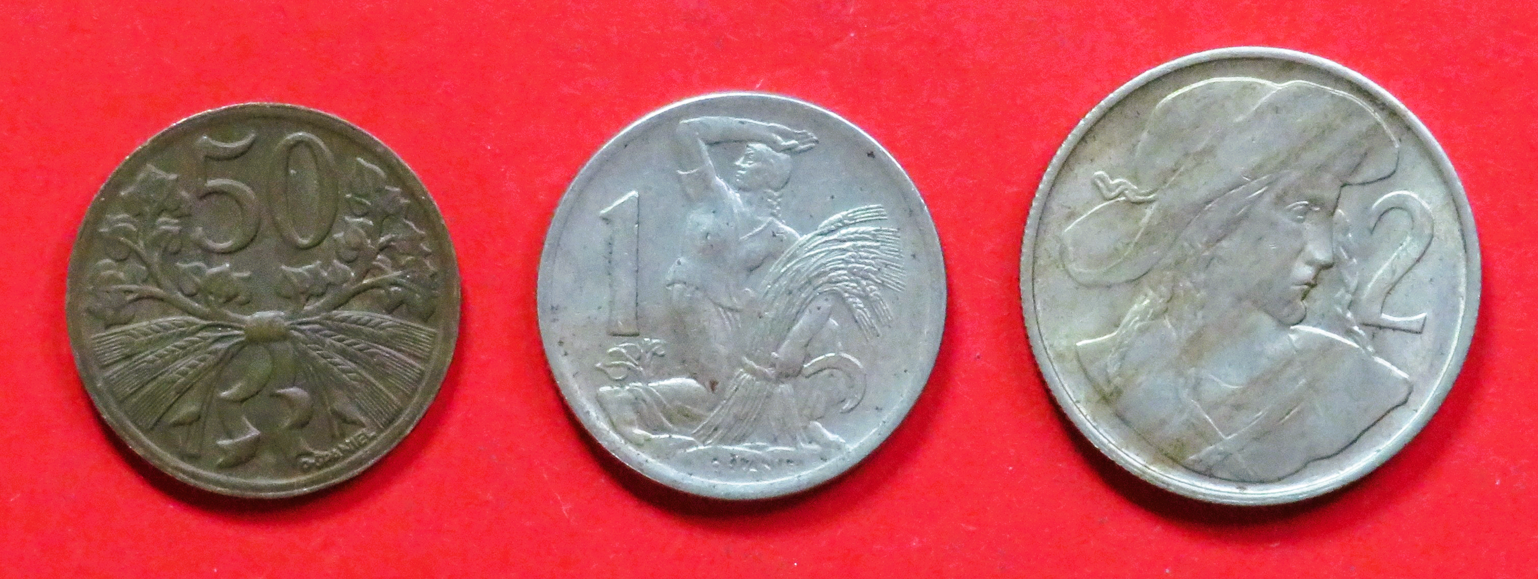 Czechoslovakia - Set 6:  50 Haleru + 1/2 Korun, 1947-50, circulated (USED / vf)