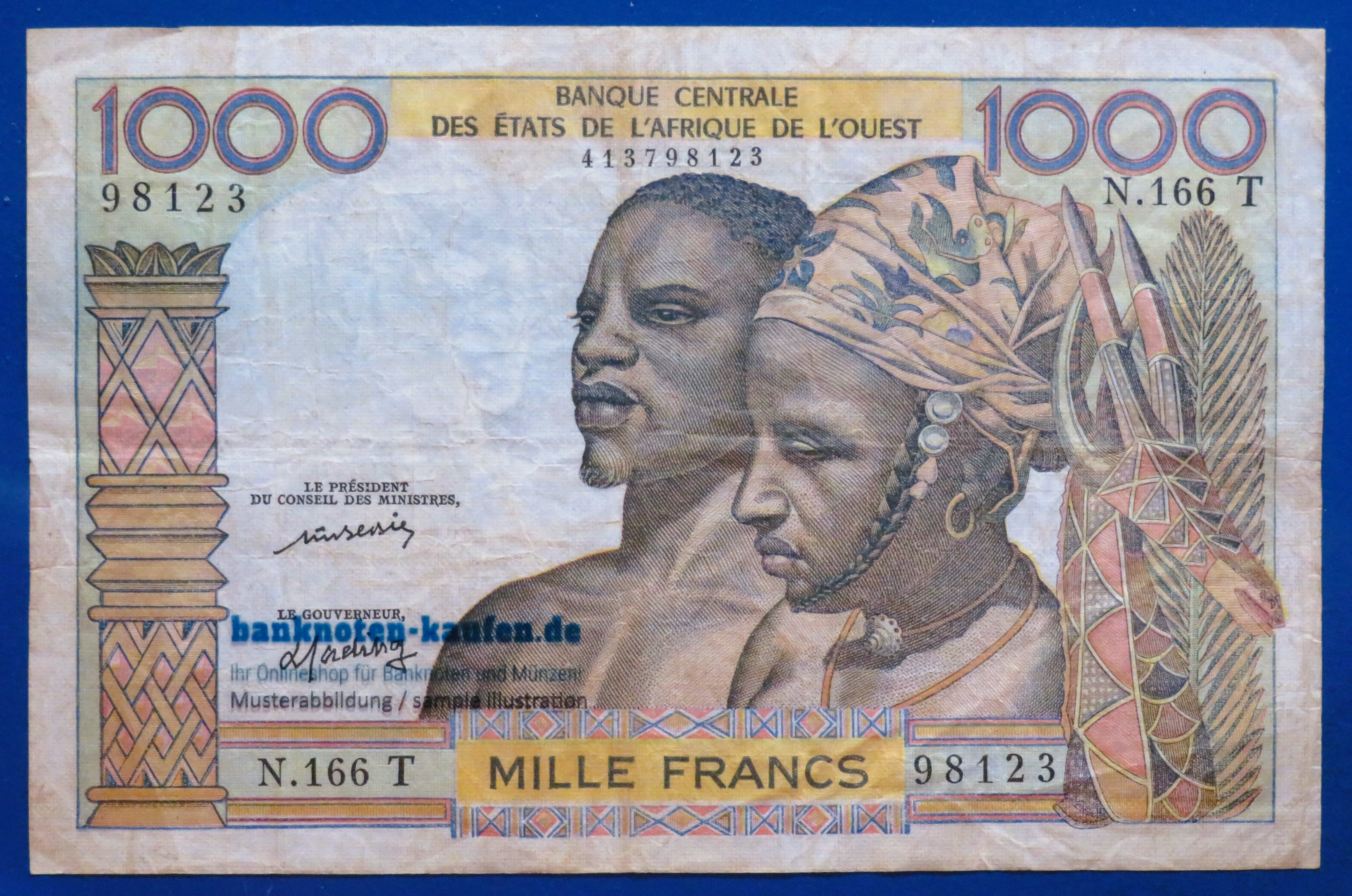 West African States - 1,000 Francs, ND (1959-65), circulated (USED / VF-), P-803Tm