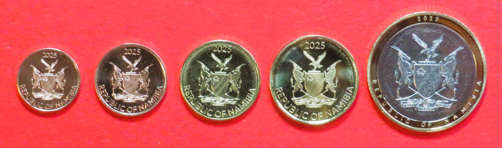 Namibia, 10/20/50 Cents + 1/5 Dollars, 2025, kassenfrisch (UNC)