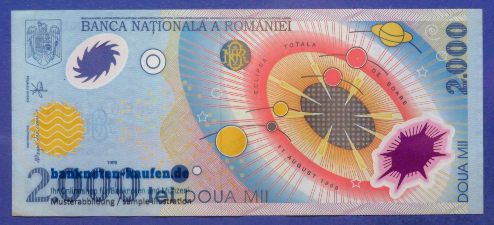 Romania - 2,000 Lei, 1999, circulated (USED / VF+), Polymer, Commemorative issue, P-111