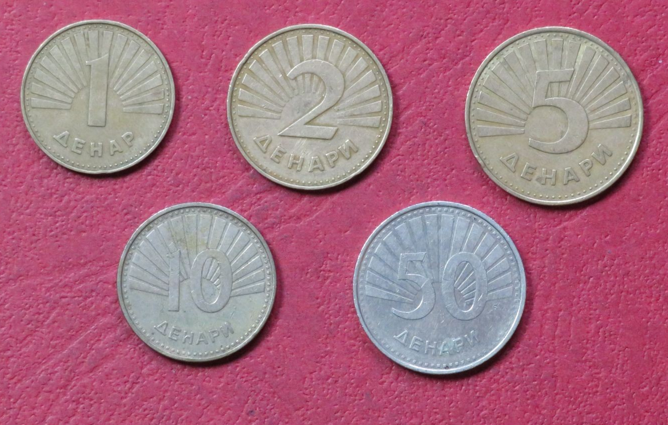 Macedonia Set 1:  5 coins, 1-50 Denari, circulated (USED)      