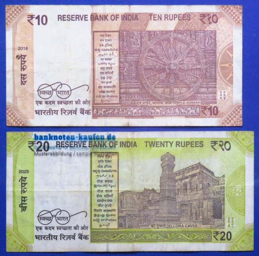 India, Set of 6 banknotes, 880 Rupees, 2017-2023, circulated (USED / VF)