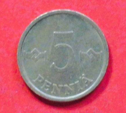 Finnland:  5 Penniä, 1963-1977, gebraucht (used / ss-vz), # 47
