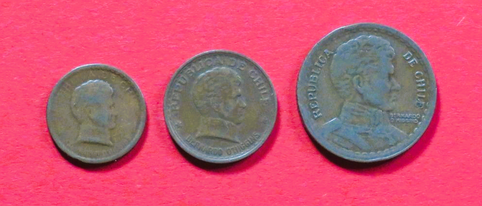 Chile - Set: 20/50 Centavos + 1 Peso, 1942/1942/1949, gebraucht (used / ss), #23-25