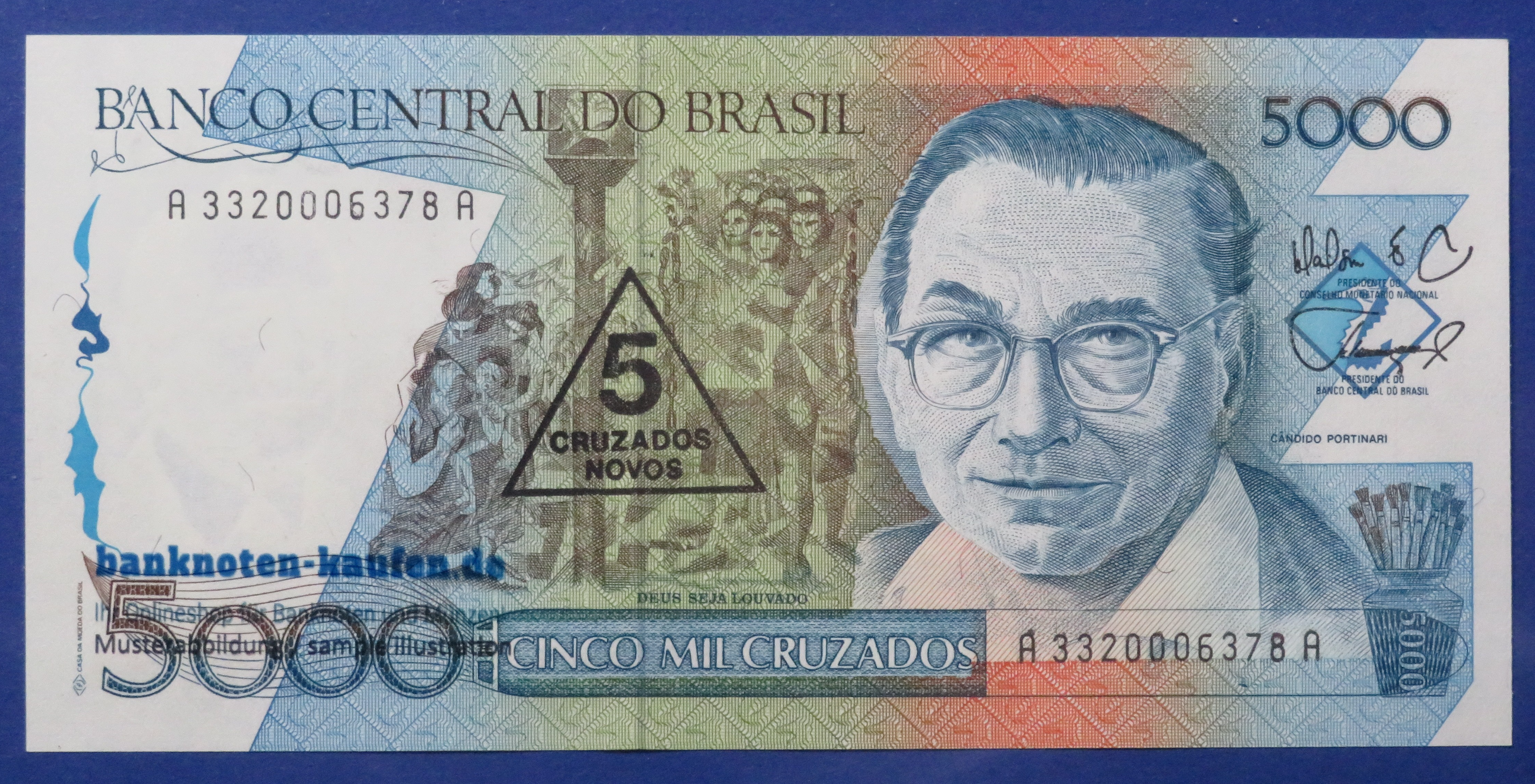 Brazil, 5 Cruzados Novos on 5,000 Cruzados (Ovpt), 1989ND, uncirculated (UNC), P-217