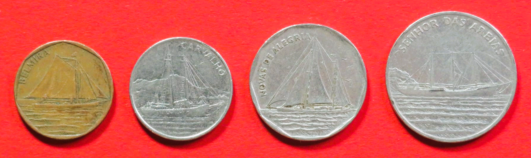 Cape Verde - Set 2:  5/10/20/50 Escudos, 1994, circulated (used / vf), ships, # 37-40