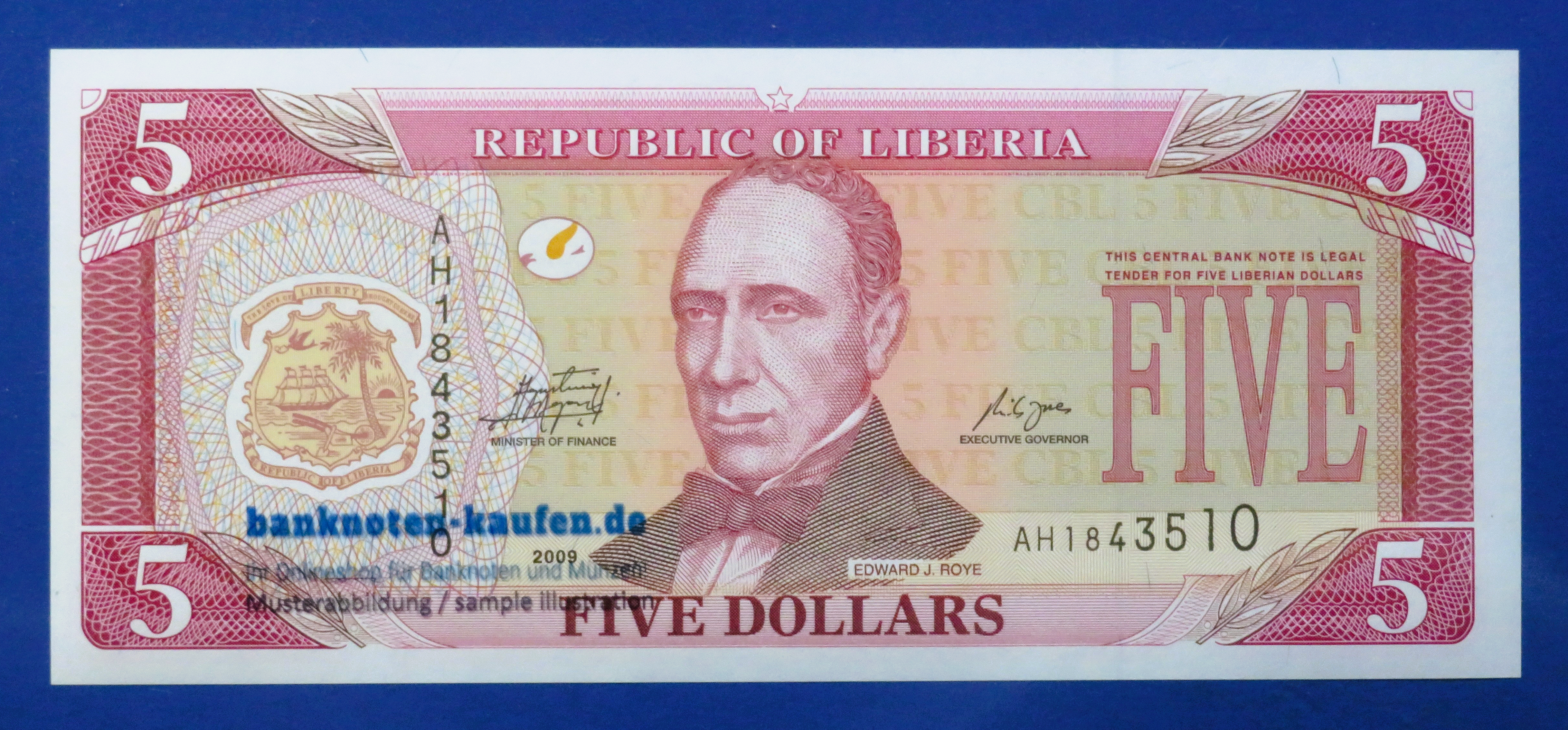 Liberia, 5 Dollars, 2009, fast kassenfrisch (AU), P-26e