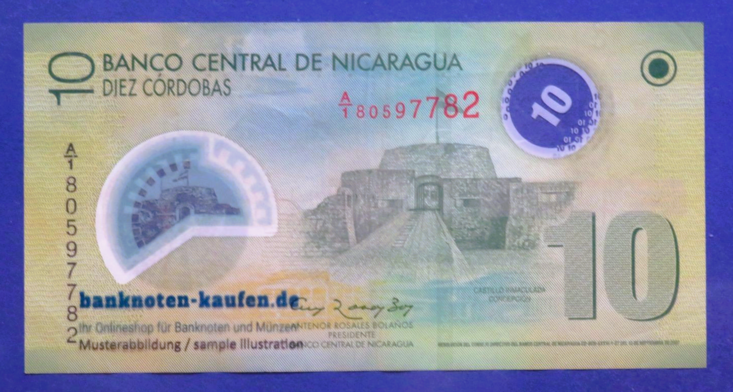 Nicaragua, 10 Cordobas, 2007, circulated (USED / VF), Polymer, P-201b