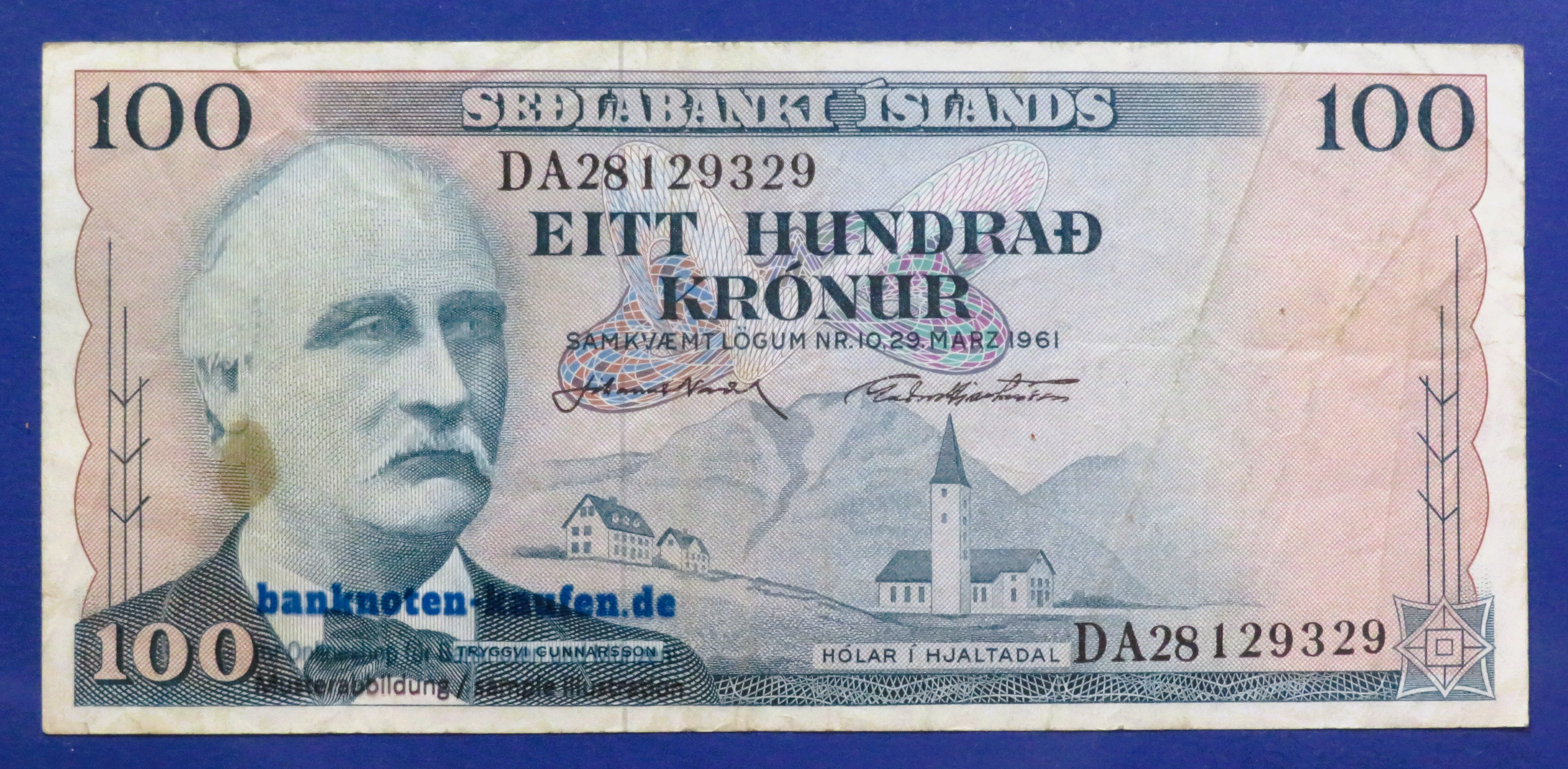 Iceland, 100 Kronur, L.1961, circulated (USED / F), P-44