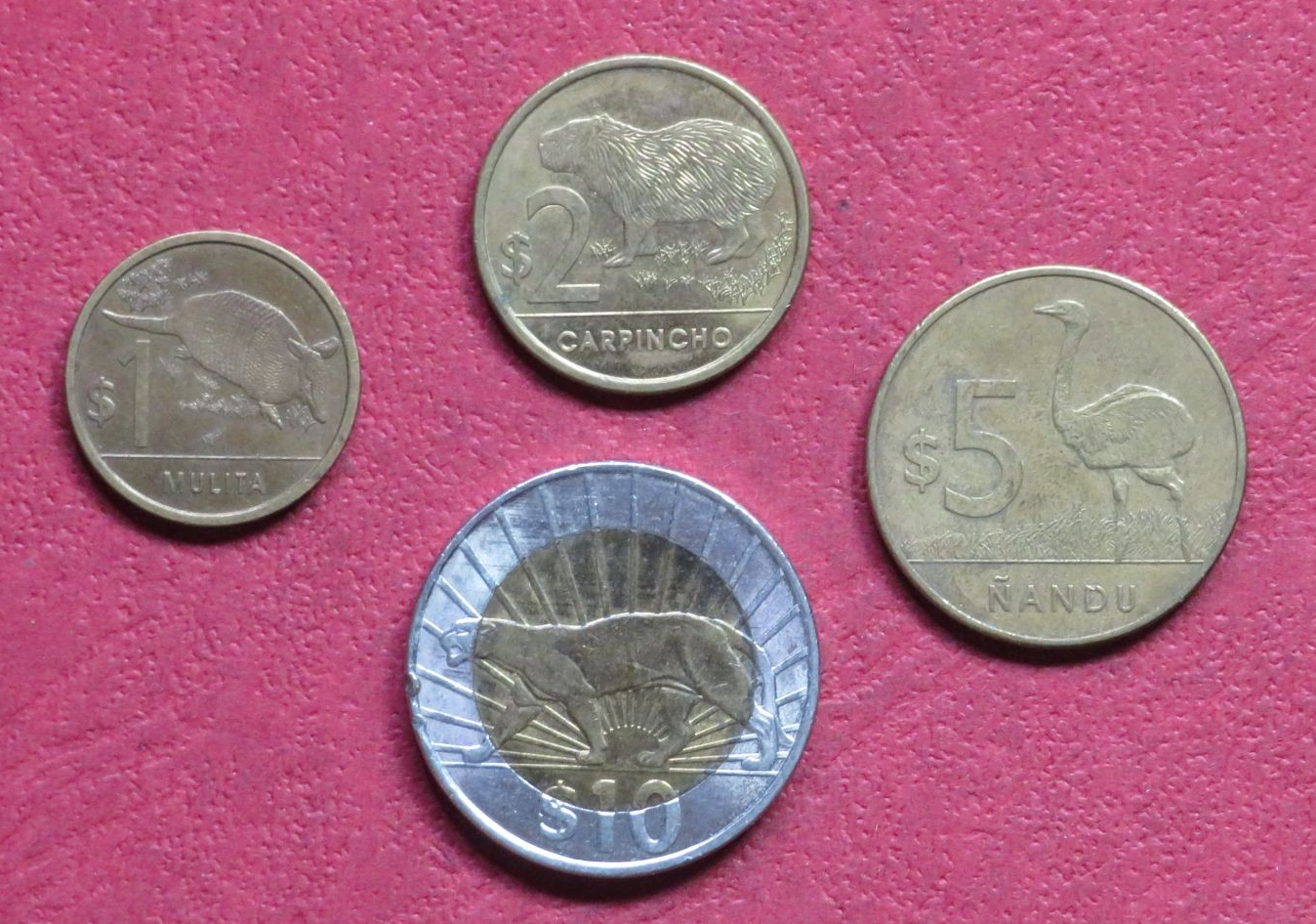 Uruguay Set 2: Set of 4 coins, 1-10 Pesos uruguayos, since 2011, USED