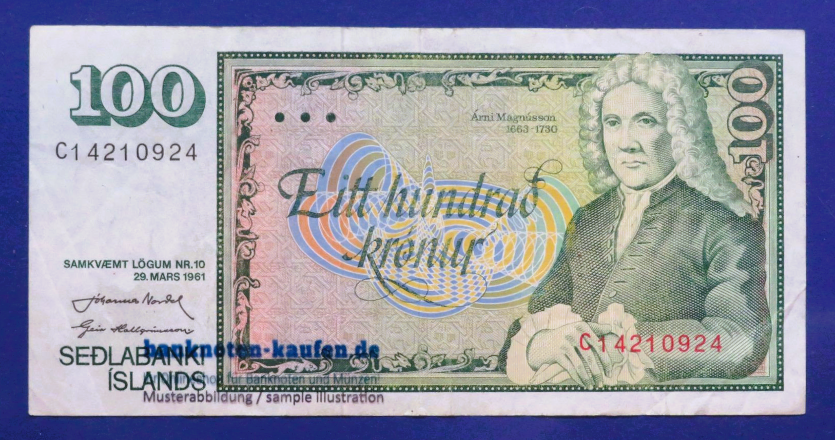 Iceland, 100 Kronur, L.1961/1981ND, circulated (USED / VF), P-50