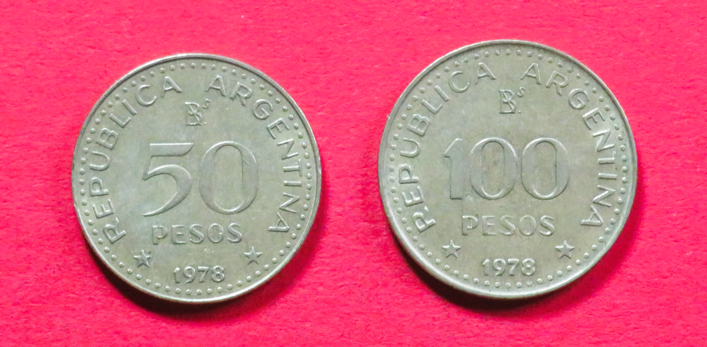Argentina - Set 8:  50/100 Pesos, 1978-1979, circulated (used / vf), Commemorative issue, # 81-82