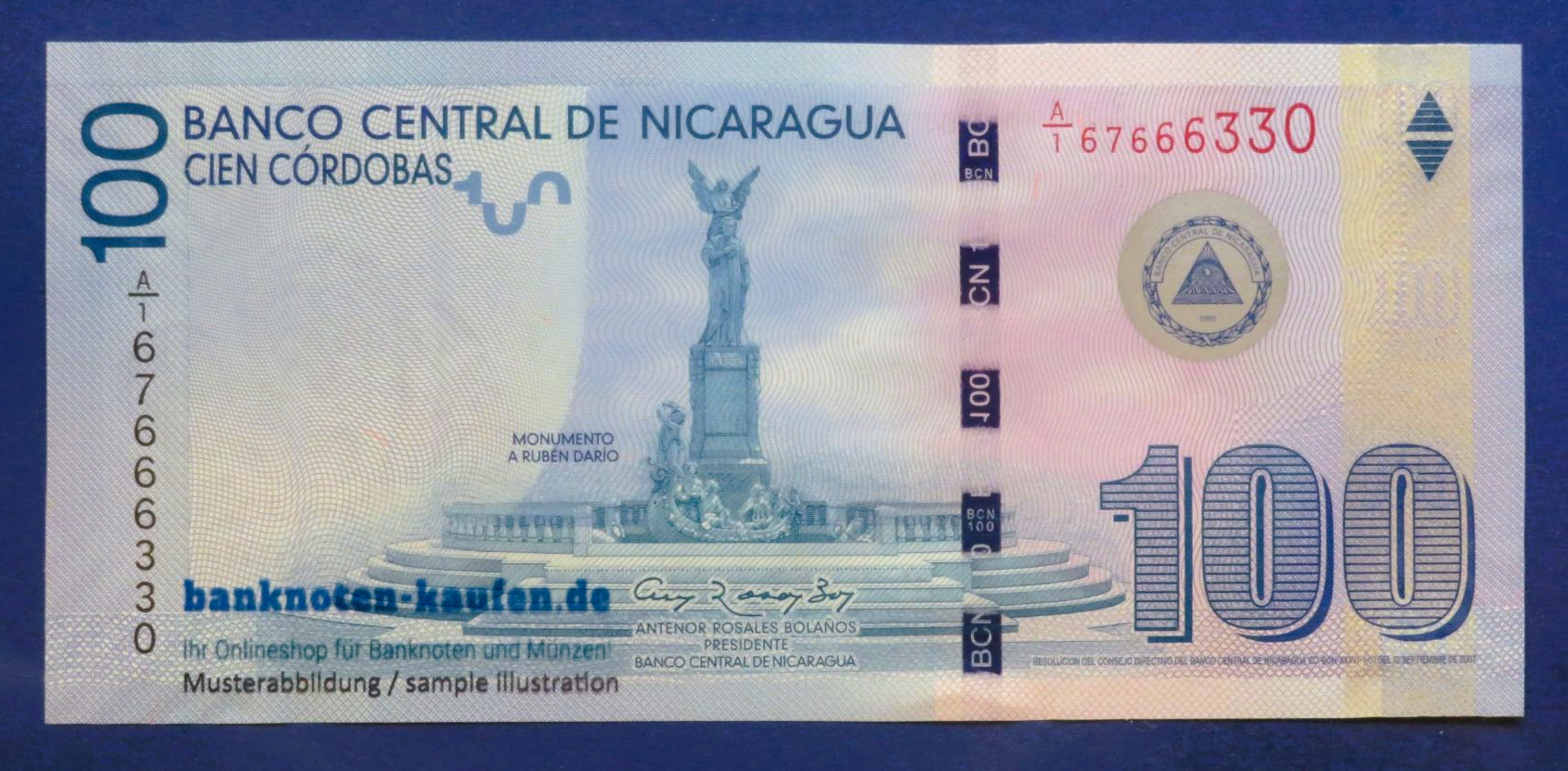 Nicaragua, 100 Cordobas, 2007 (2012), uncirculated (UNC), Commemorative issue, P-208