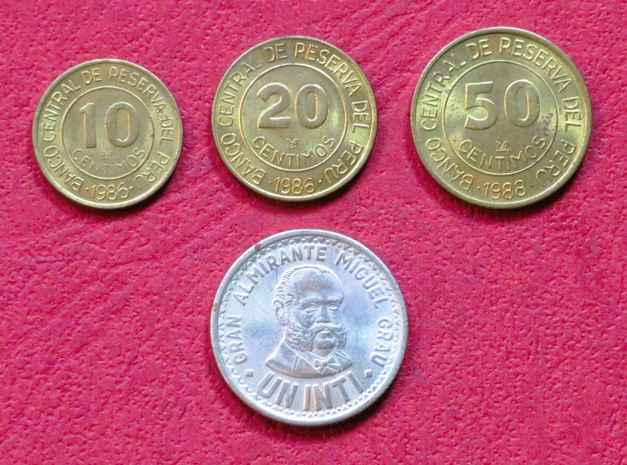 Peru - Set 10: set of 4 coins, 0,1-1 Inti, 1985-1988, circulated (USED / vf)