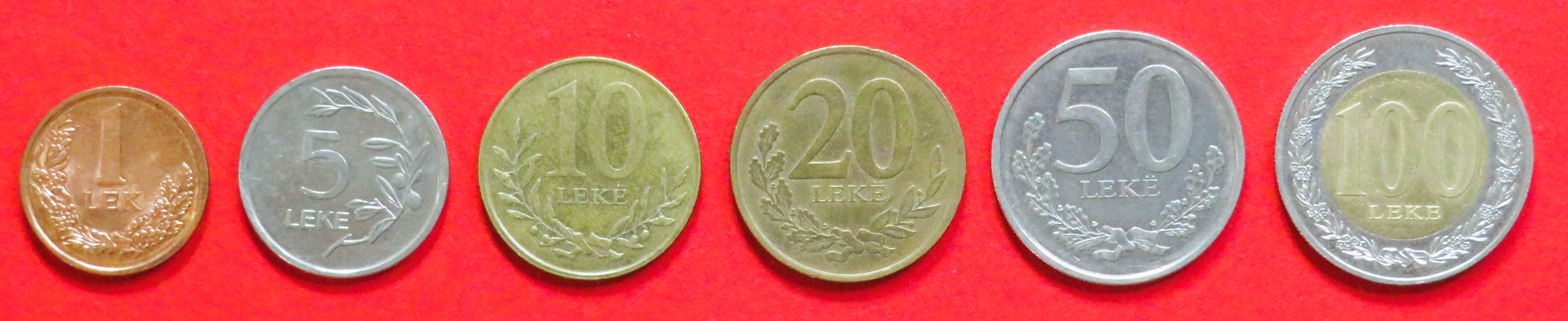 Albanien - Set 1: 1/5/10/20/50/100 Leke, 2000+, gebraucht (used / ss-vz), # 75a-78a,79-80