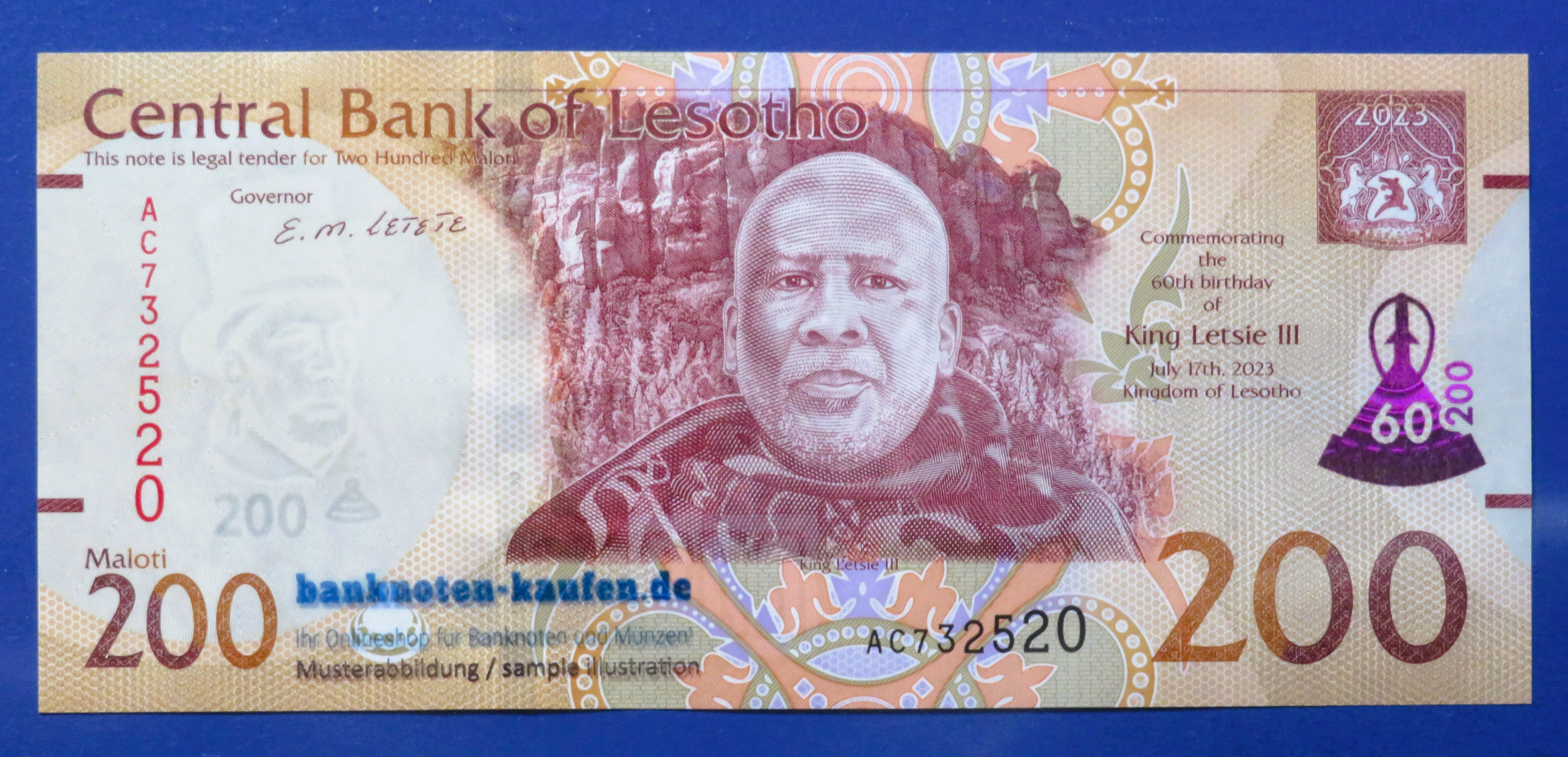 Lesotho, 200 Maloti, 2023, kassenfrisch (UNC), Gedenkausgabe, P-31