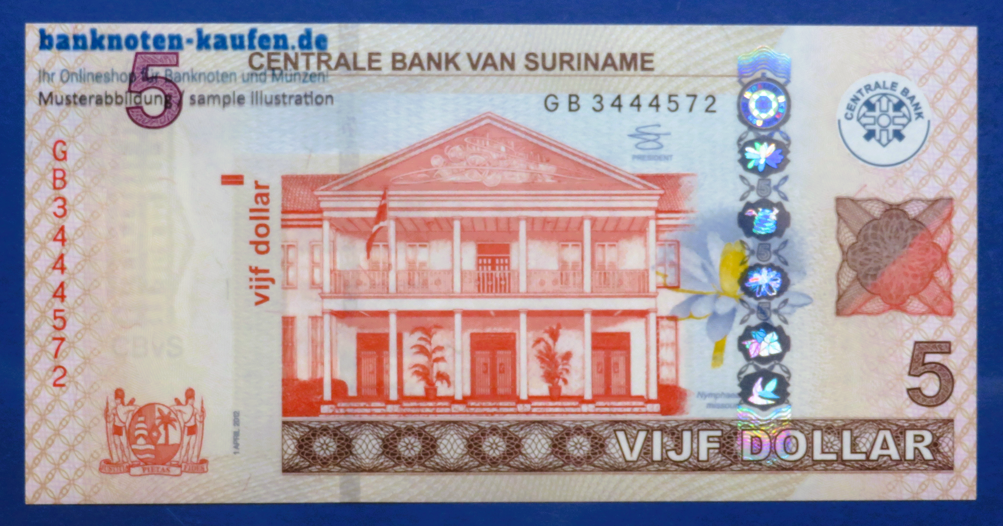 Suriname, 5 Dollars, 2012, uncirculated (UNC), P-162b