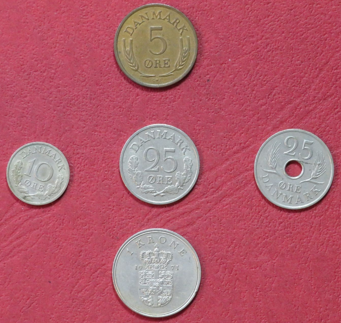 Denmark - Set 5: set of 5 coins, 0.05-1 Kroner, 1960-1972, circulated (USED / vf) 
