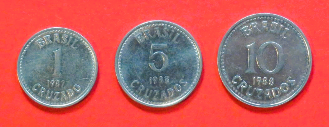Brazil - Set 8: 1/5/10 Cruzados, 1986-1988, circulated (used / vf)