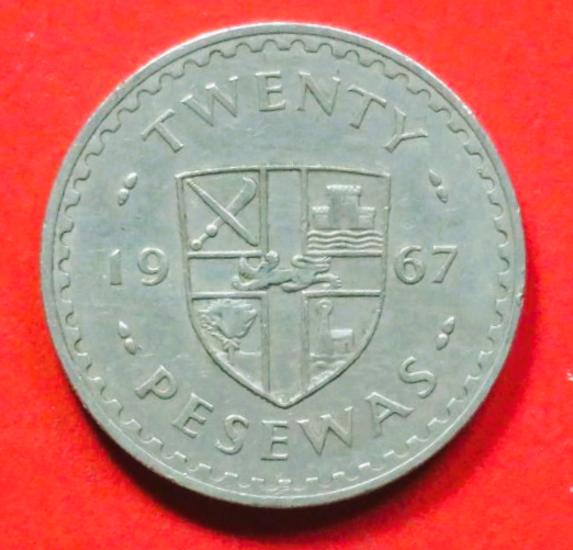 Ghana: 20 Pesewas, 1967-1979, gebraucht (used / ss), # 17