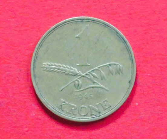 Dänemark:  1 Krone, 1945, gebraucht (used / ss), # 53