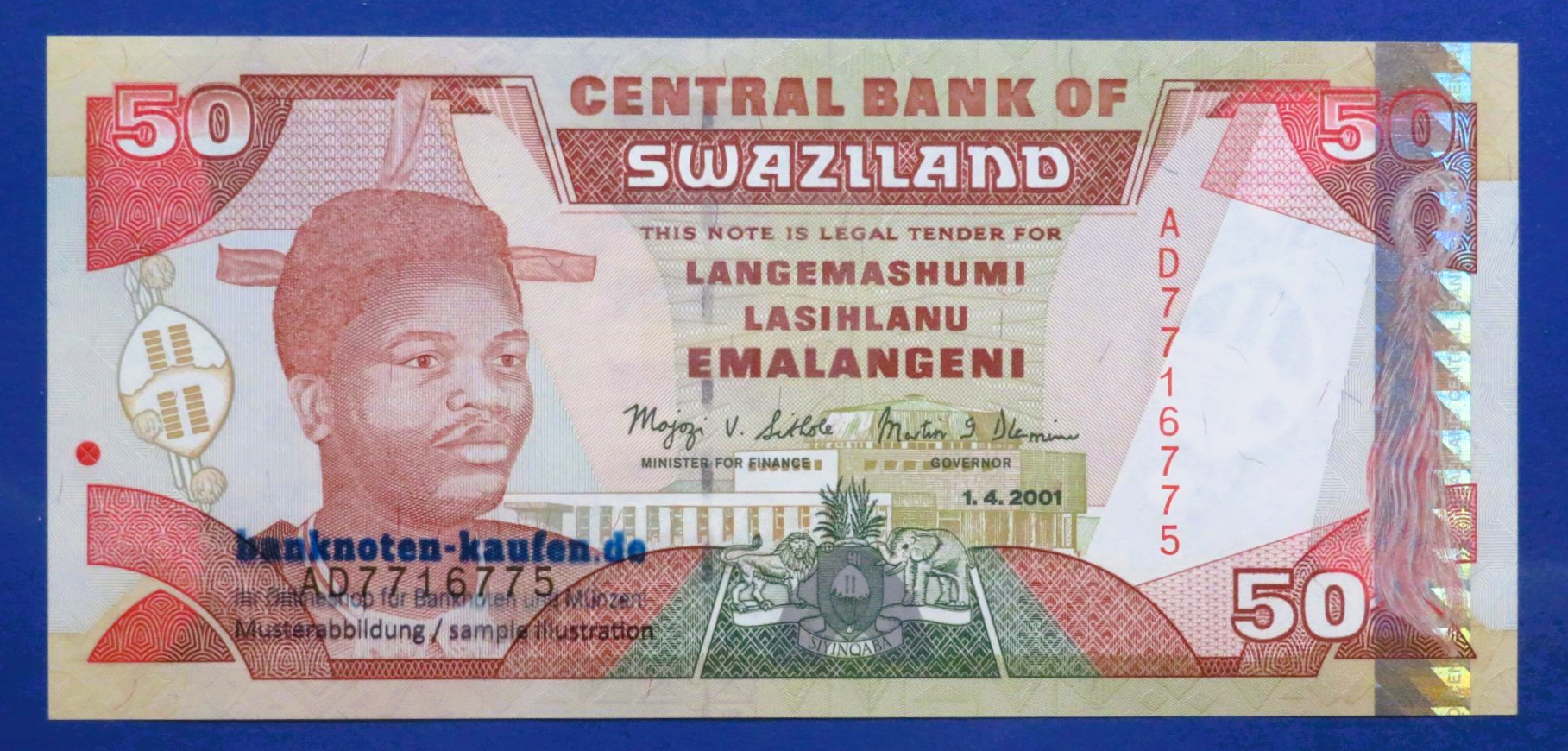 Swasiland, 50 Emalangeni, 2001, kassenfrisch (UNC), P-31