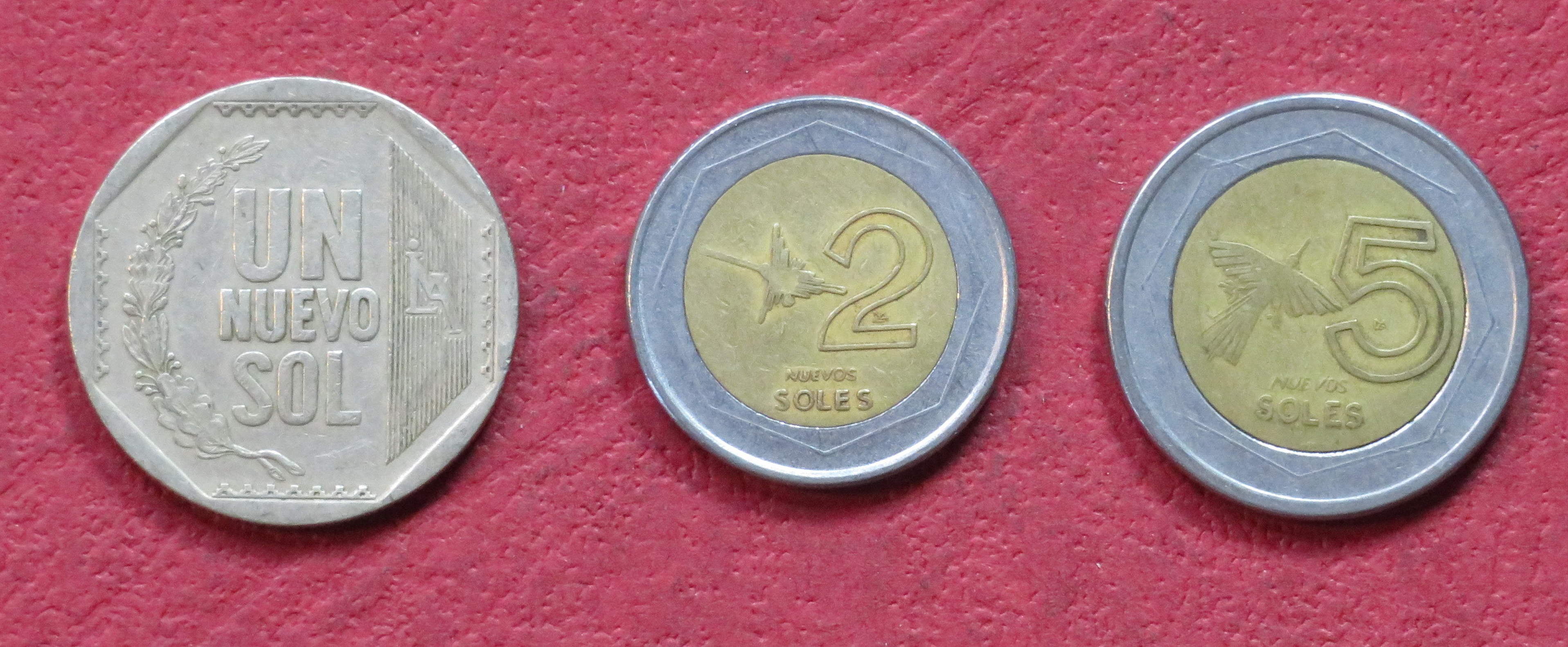 Peru - Set 12: 3 coins of 1-5 Nuevos Soles, 1991-2009, USED