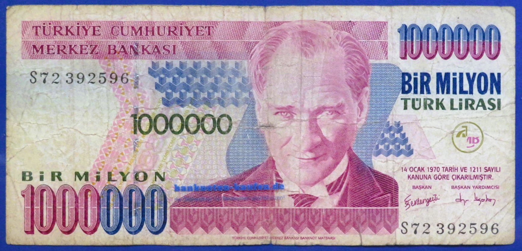 Türkei, 1.000.000 Lira, 2002ND, gebraucht (USED / VG), P-213