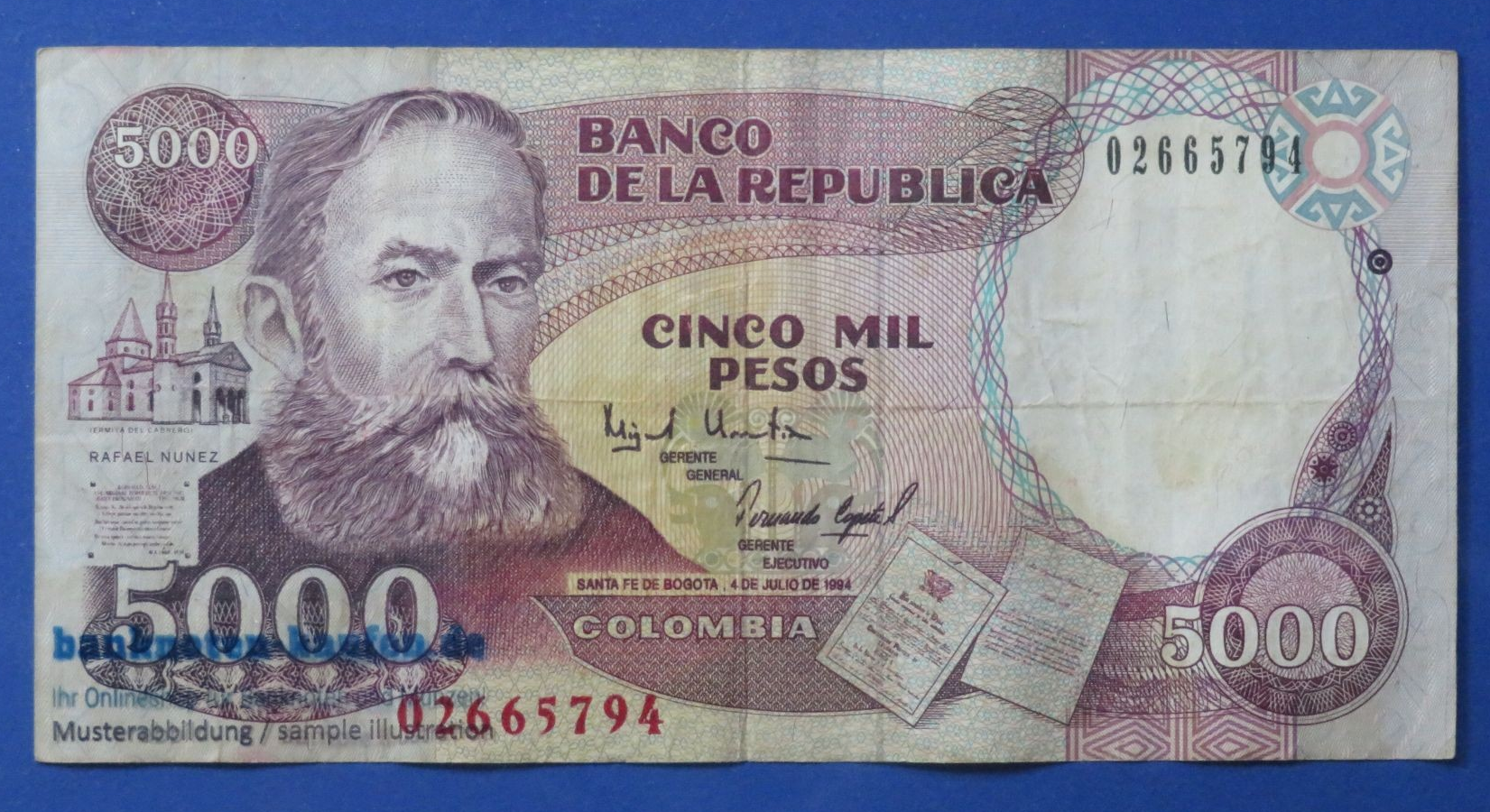 Colombia - 5,000 Pesos, 1994, circulated (USED / VF), P-440